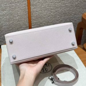 Hermes Kelly 25 Bag Handmade In Epsom Calfskin Leather Silver Hardware 09 Mauve Pale - Image 17