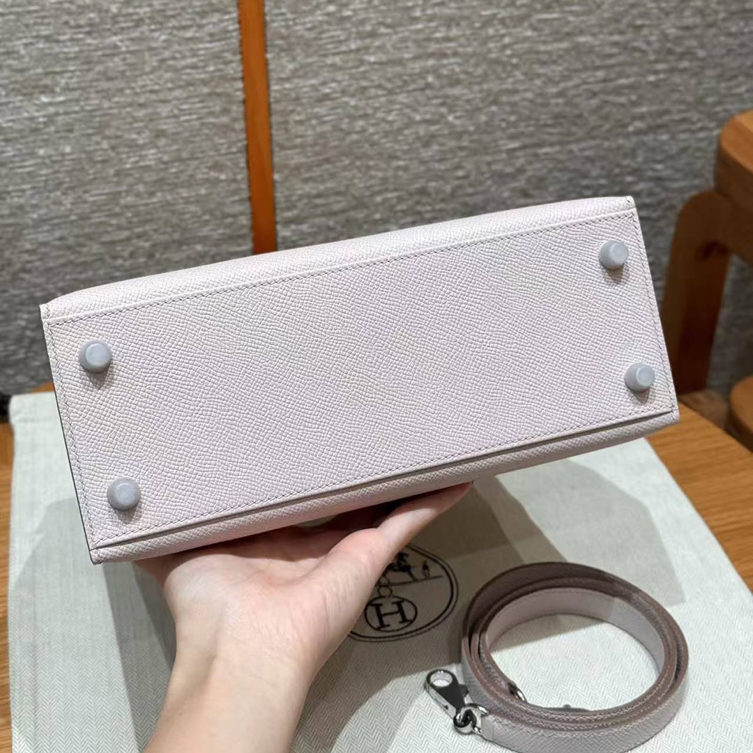 Hermes Kelly 25 Bag Handmade In Epsom Calfskin Leather Silver Hardware 09 Mauve Pale - Image 17