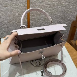 Hermes Kelly 25 Bag Handmade In Epsom Calfskin Leather Silver Hardware 09 Mauve Pale - Image 16