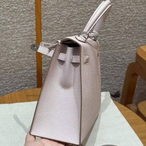 Hermes Kelly 25 Bag Handmade In Epsom Calfskin Leather Silver Hardware 09 Mauve Pale - Image 15