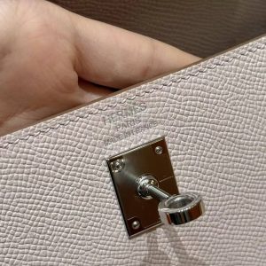 Hermes Kelly 25 Bag Handmade In Epsom Calfskin Leather Silver Hardware 09 Mauve Pale - Image 14