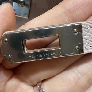 Hermes Kelly 25 Bag Handmade In Epsom Calfskin Leather Silver Hardware 09 Mauve Pale - Image 12
