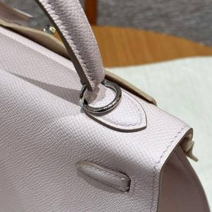 Hermes Kelly 25 Bag Handmade In Epsom Calfskin Leather Silver Hardware 09 Mauve Pale - Image 9