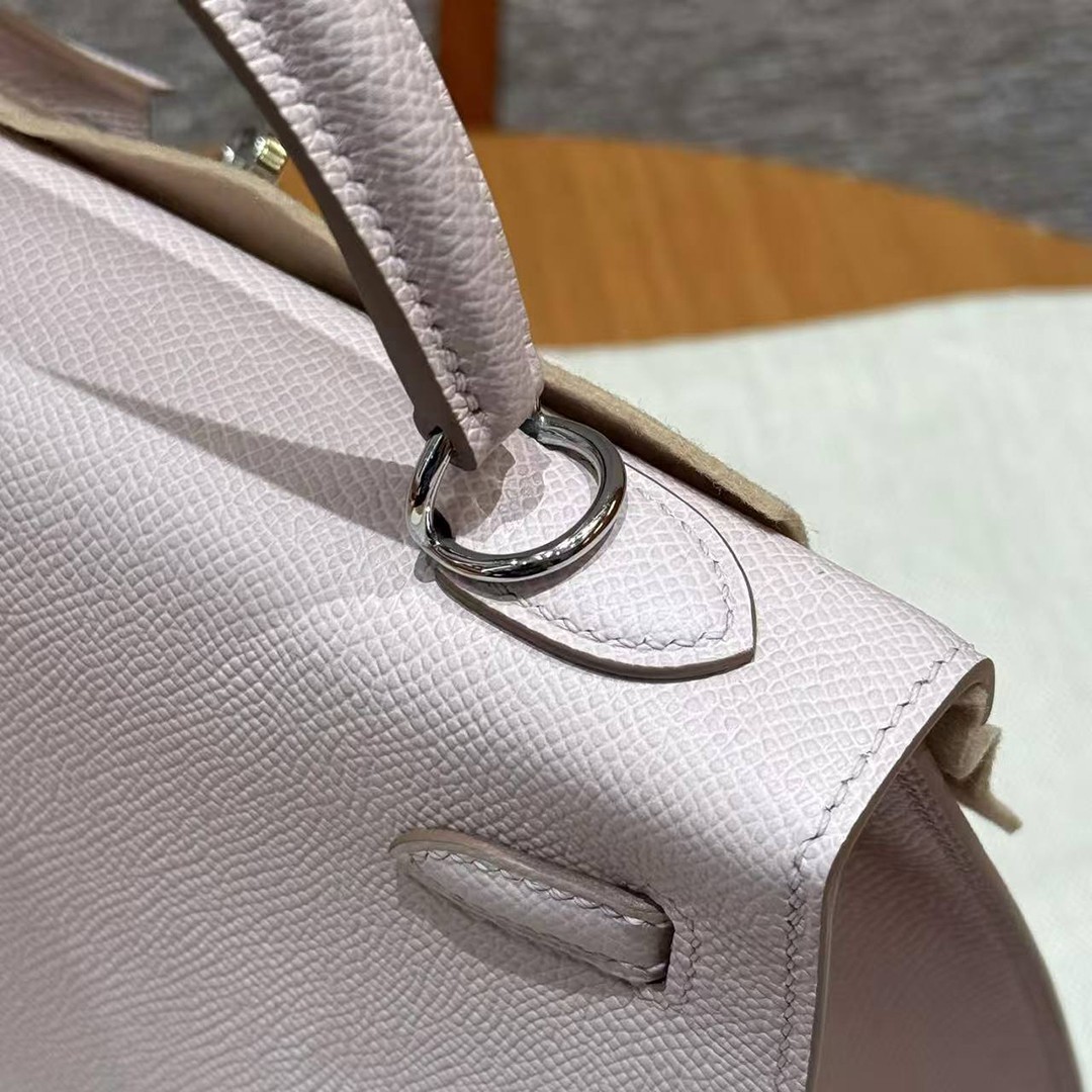 Hermes Kelly 25 Bag Handmade In Epsom Calfskin Leather Silver Hardware 09 Mauve Pale - Image 9