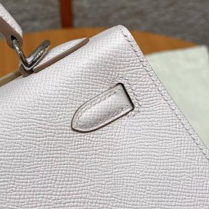 Hermes Kelly 25 Bag Handmade In Epsom Calfskin Leather Silver Hardware 09 Mauve Pale - Image 8