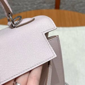 Hermes Kelly 25 Bag Handmade In Epsom Calfskin Leather Silver Hardware 09 Mauve Pale - Image 4