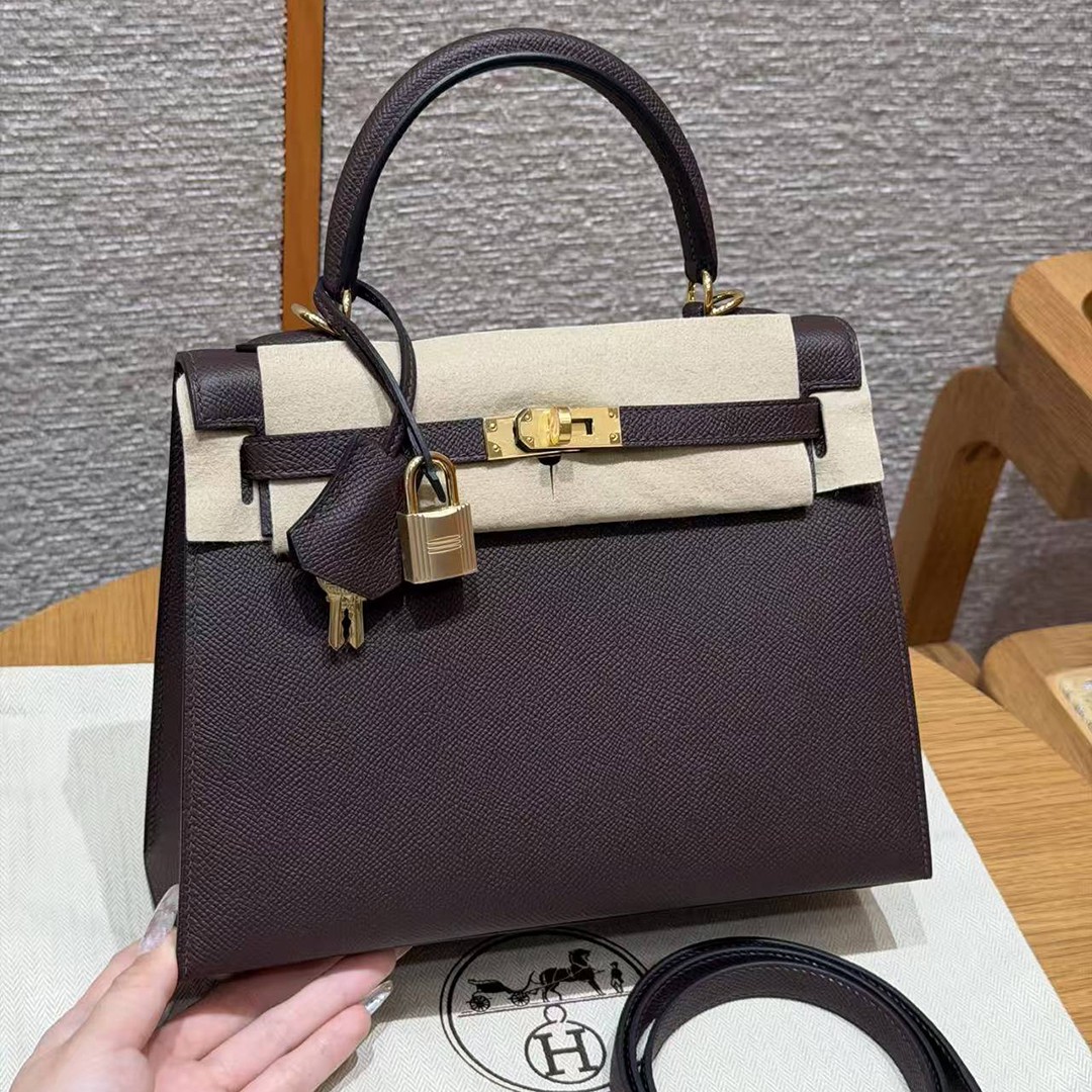 Hermes Kelly 25 Bag Handmade In Epsom Calfskin Leather Gold Hardware 0G Rouge Sellier