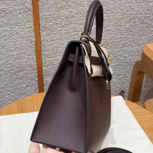 Hermes Kelly 25 Bag Handmade In Epsom Calfskin Leather Gold Hardware 0G Rouge Sellier - Image 27