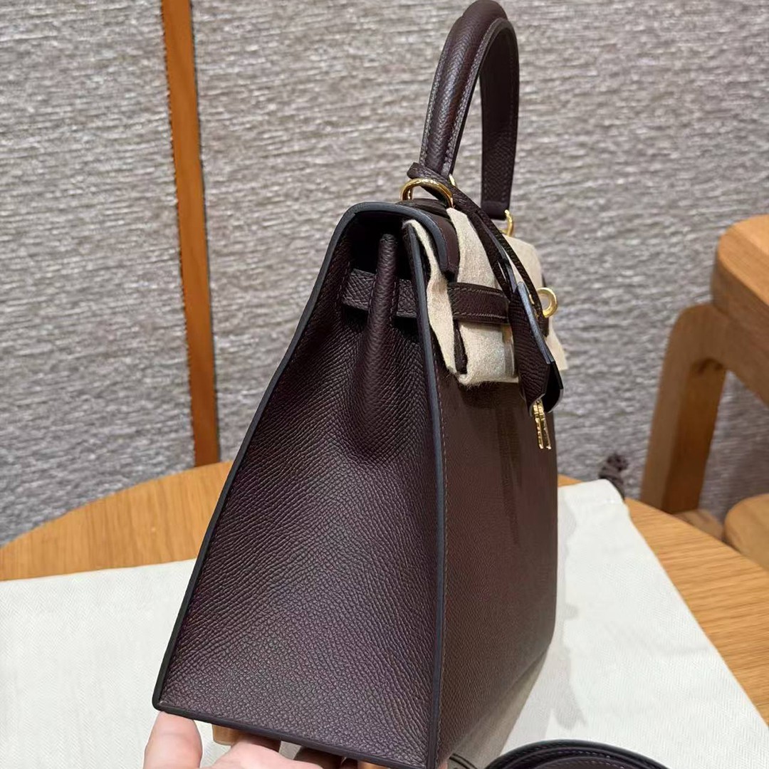 Hermes Kelly 25 Bag Handmade In Epsom Calfskin Leather Gold Hardware 0G Rouge Sellier - Image 27