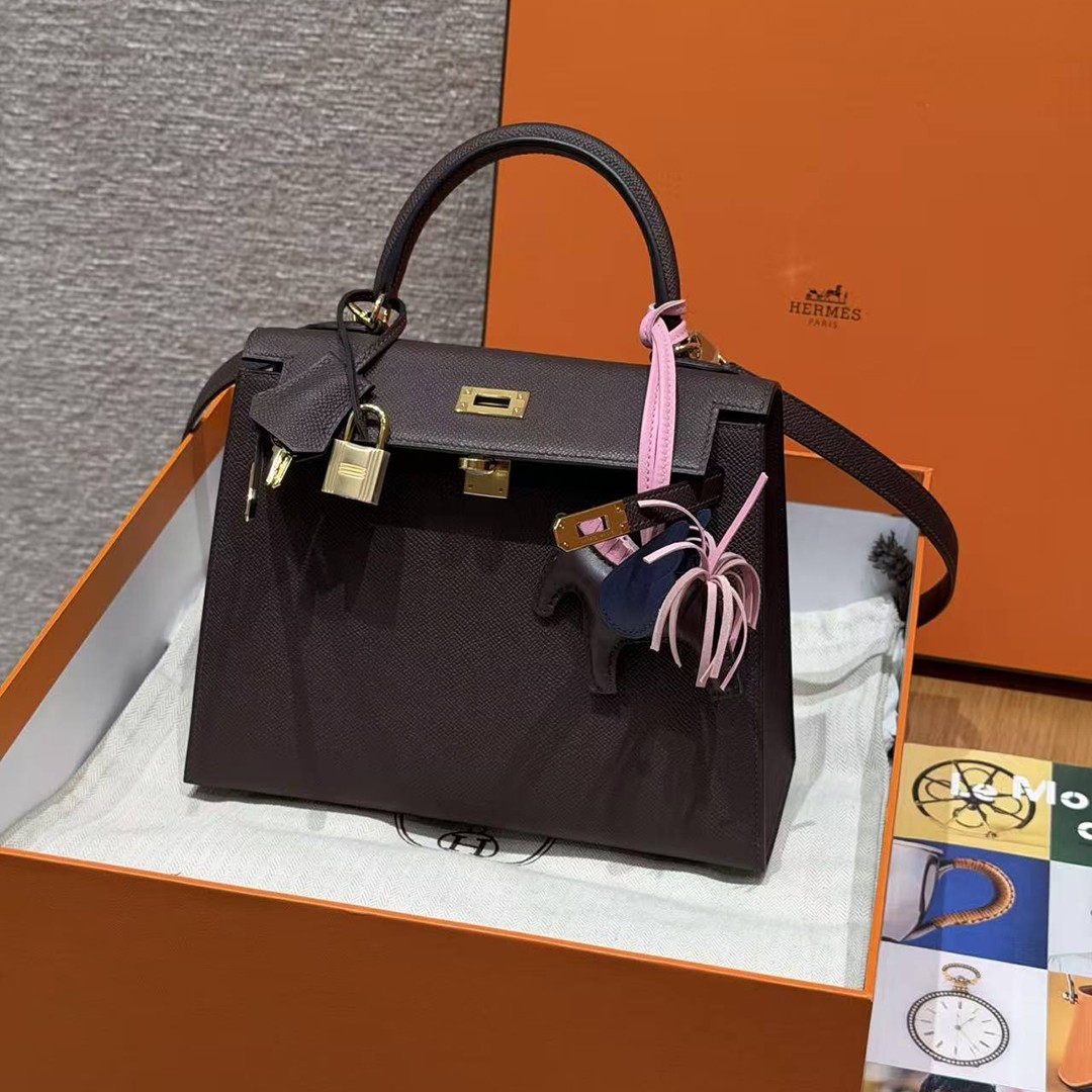 Hermes Kelly 25 Bag Handmade In Epsom Calfskin Leather Gold Hardware 0G Rouge Sellier - Image 21