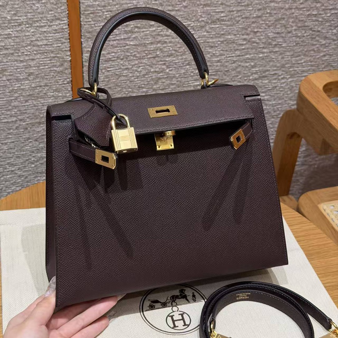 Hermes Kelly 25 Bag Handmade In Epsom Calfskin Leather Gold Hardware 0G Rouge Sellier - Image 20