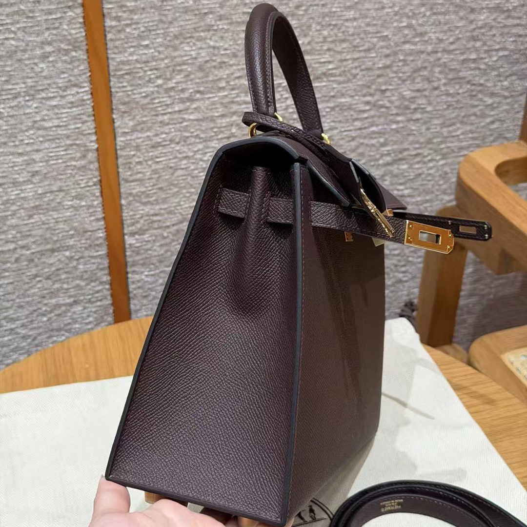 Hermes Kelly 25 Bag Handmade In Epsom Calfskin Leather Gold Hardware 0G Rouge Sellier - Image 19