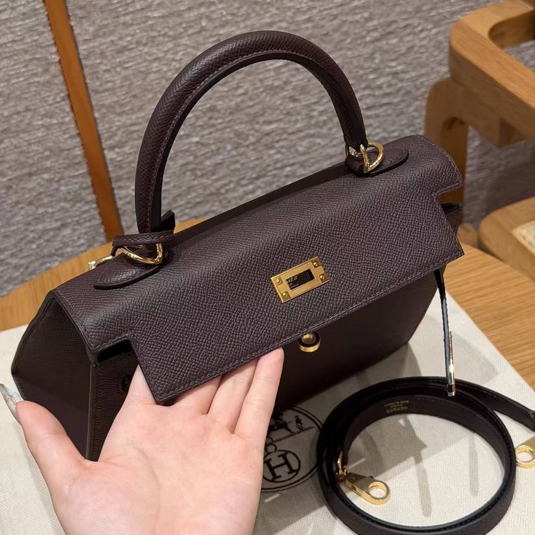 Hermes Kelly 25 Bag Handmade In Epsom Calfskin Leather Gold Hardware 0G Rouge Sellier - Image 18