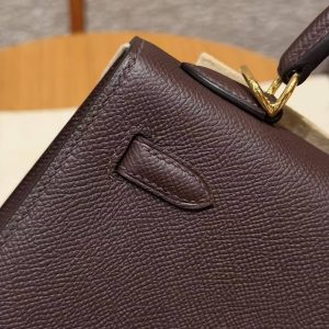 Hermes Kelly 25 Bag Handmade In Epsom Calfskin Leather Gold Hardware 0G Rouge Sellier - Image 11