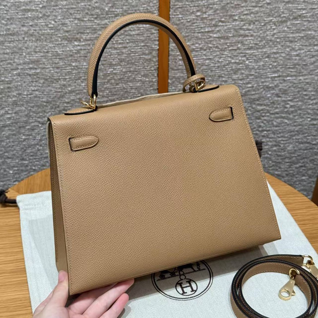 Hermes Kelly 25 Bag Handmade In Epsom Calfskin Leather Gold Hardware 0M Chai - Image 2