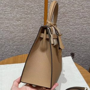 Hermes Kelly 25 Bag Handmade In Epsom Calfskin Leather Gold Hardware 0M Chai - Image 20