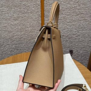Hermes Kelly 25 Bag Handmade In Epsom Calfskin Leather Gold Hardware 0M Chai - Image 19