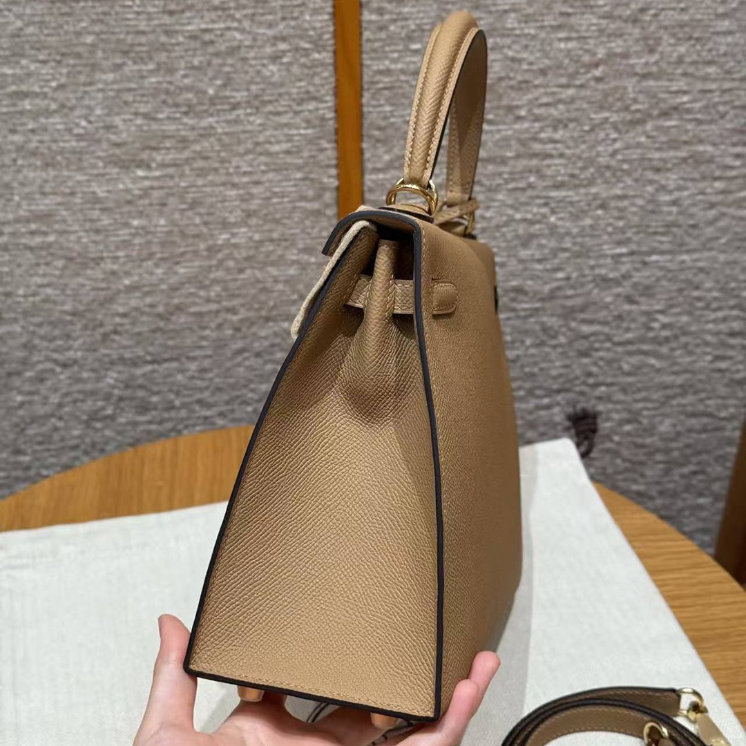 Hermes Kelly 25 Bag Handmade In Epsom Calfskin Leather Gold Hardware 0M Chai - Image 19