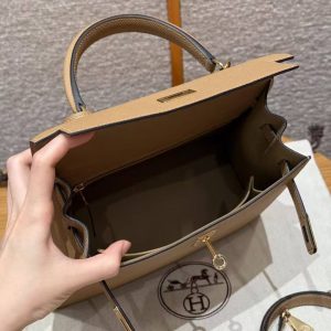 Hermes Kelly 25 Bag Handmade In Epsom Calfskin Leather Gold Hardware 0M Chai - Image 17