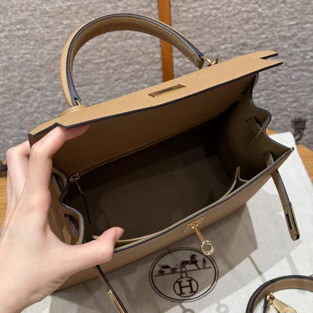 Hermes Kelly 25 Bag Handmade In Epsom Calfskin Leather Gold Hardware 0M Chai - Image 17