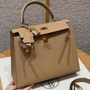 Hermes Kelly 25 Bag Handmade In Epsom Calfskin Leather Gold Hardware 0M Chai - Image 13