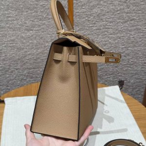 Hermes Kelly 25 Bag Handmade In Epsom Calfskin Leather Gold Hardware 0M Chai - Image 12