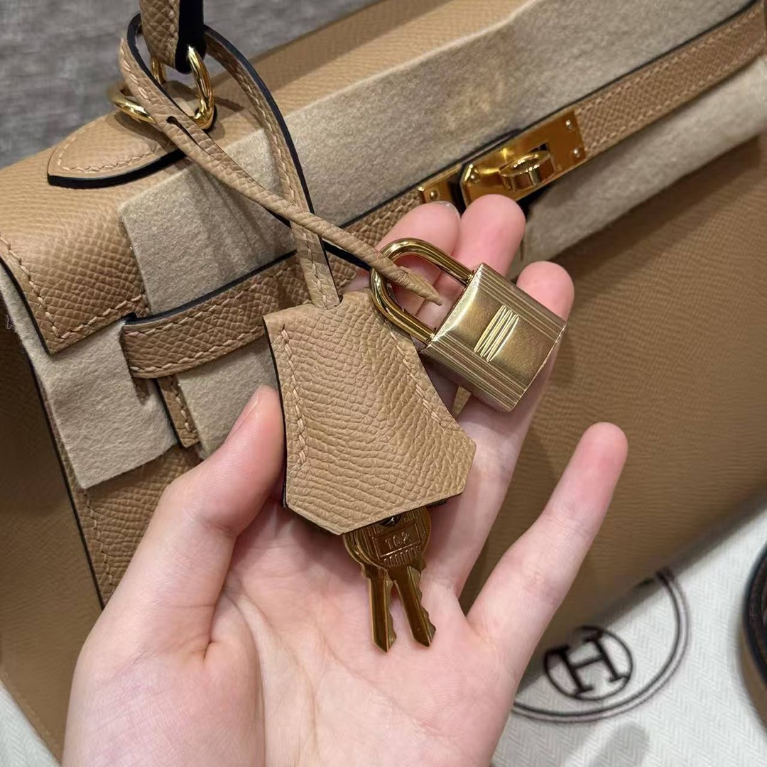 Hermes Kelly 25 Bag Handmade In Epsom Calfskin Leather Gold Hardware 0M Chai - Image 6