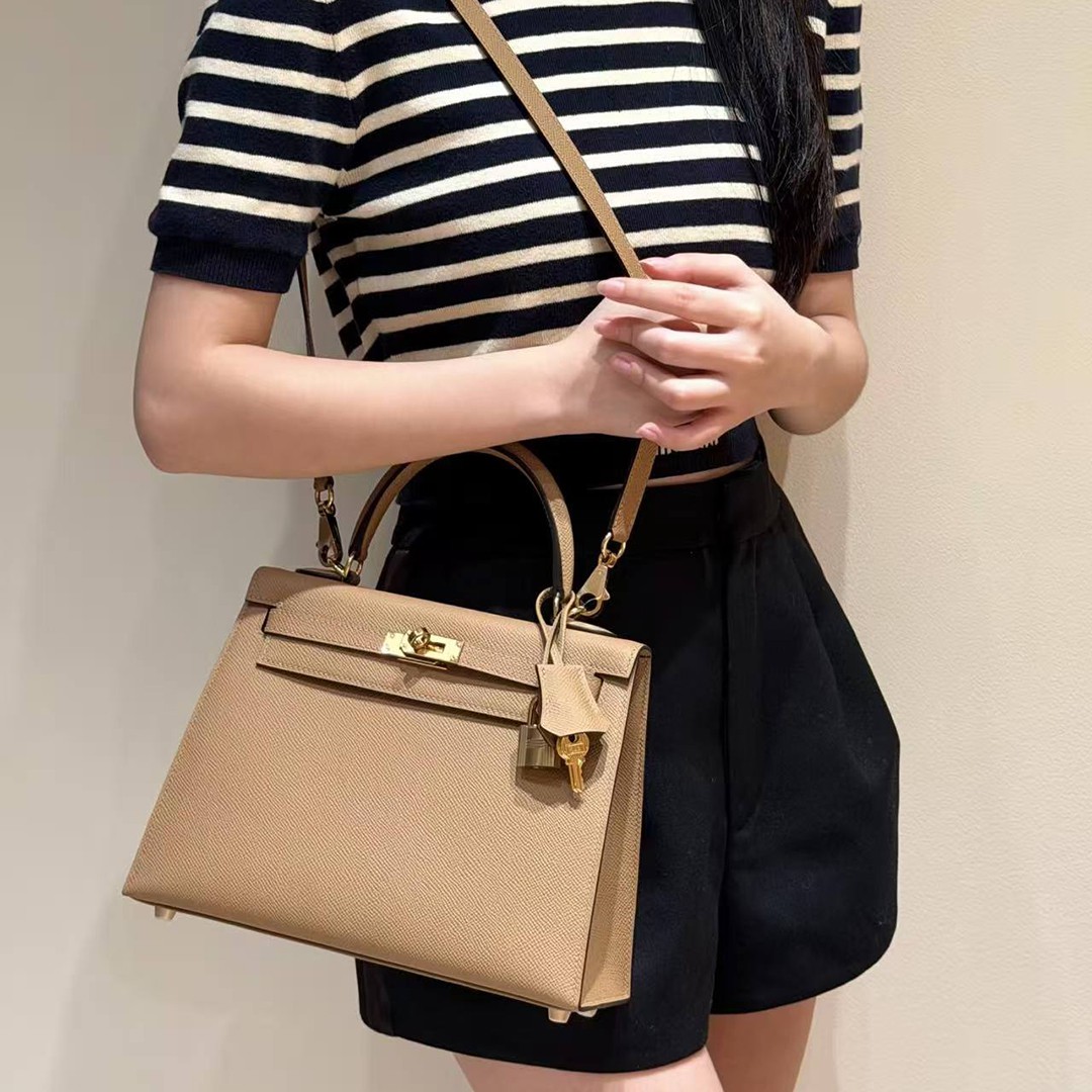 Hermes Kelly 25 Bag Handmade In Epsom Calfskin Leather Gold Hardware 0M Chai - Image 3