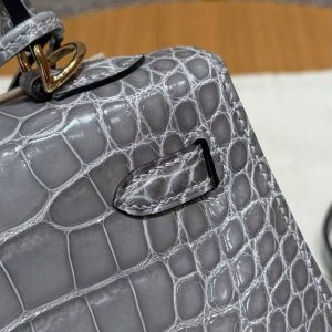 Hermes Kelly 25 Bag Handmade In Bright Faced American Alligator Leather Gold Hardware 0V Gris Ciment - Image 2