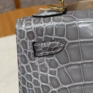Hermes Kelly 25 Bag Handmade In Bright Faced American Alligator Leather Gold Hardware 0V Gris Ciment - Image 28
