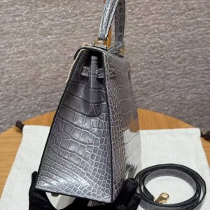 Hermes Kelly 25 Bag Handmade In Bright Faced American Alligator Leather Gold Hardware 0V Gris Ciment - Image 20