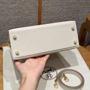 Hermes Kelly 25 Bag Handmade In Epsom Calfskin Leather Gold Hardware 10 Craie - Image 19