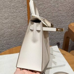 Hermes Kelly 25 Bag Handmade In Epsom Calfskin Leather Gold Hardware 10 Craie - Image 12