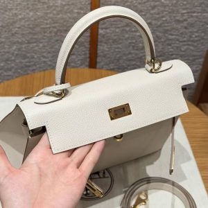 Hermes Kelly 25 Bag Handmade In Epsom Calfskin Leather Gold Hardware 10 Craie - Image 11