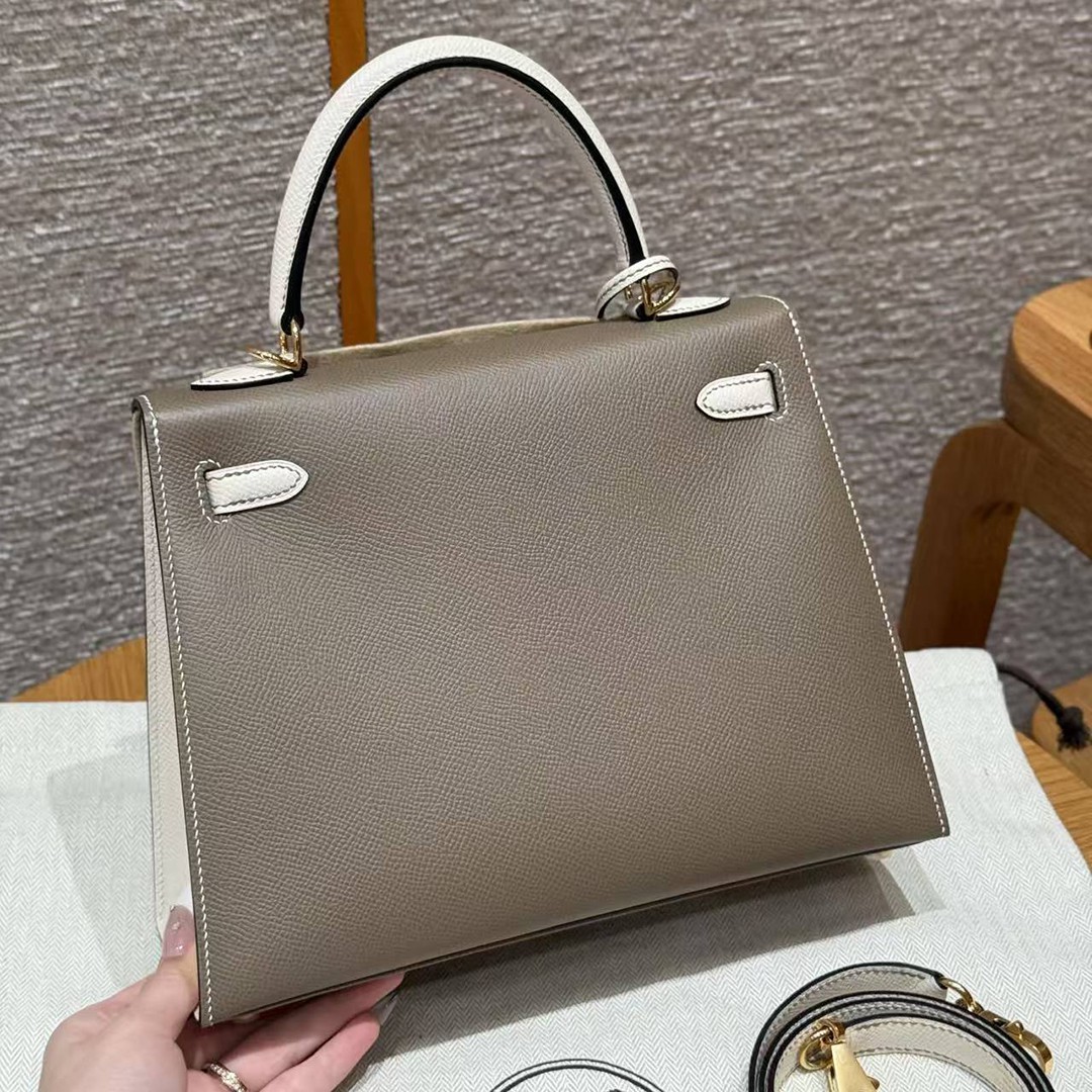 Hermes Kelly 25 Bag Handmade In Epsom Calfskin Leather From France Gold Hardware 18 Etoupe 10 Craie - Image 2