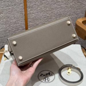 Hermes Kelly 25 Bag Handmade In Epsom Calfskin Leather From France Gold Hardware 18 Etoupe 10 Craie - Image 28