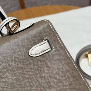 Hermes Kelly 25 Bag Handmade In Epsom Calfskin Leather From France Gold Hardware 18 Etoupe 10 Craie - Image 23