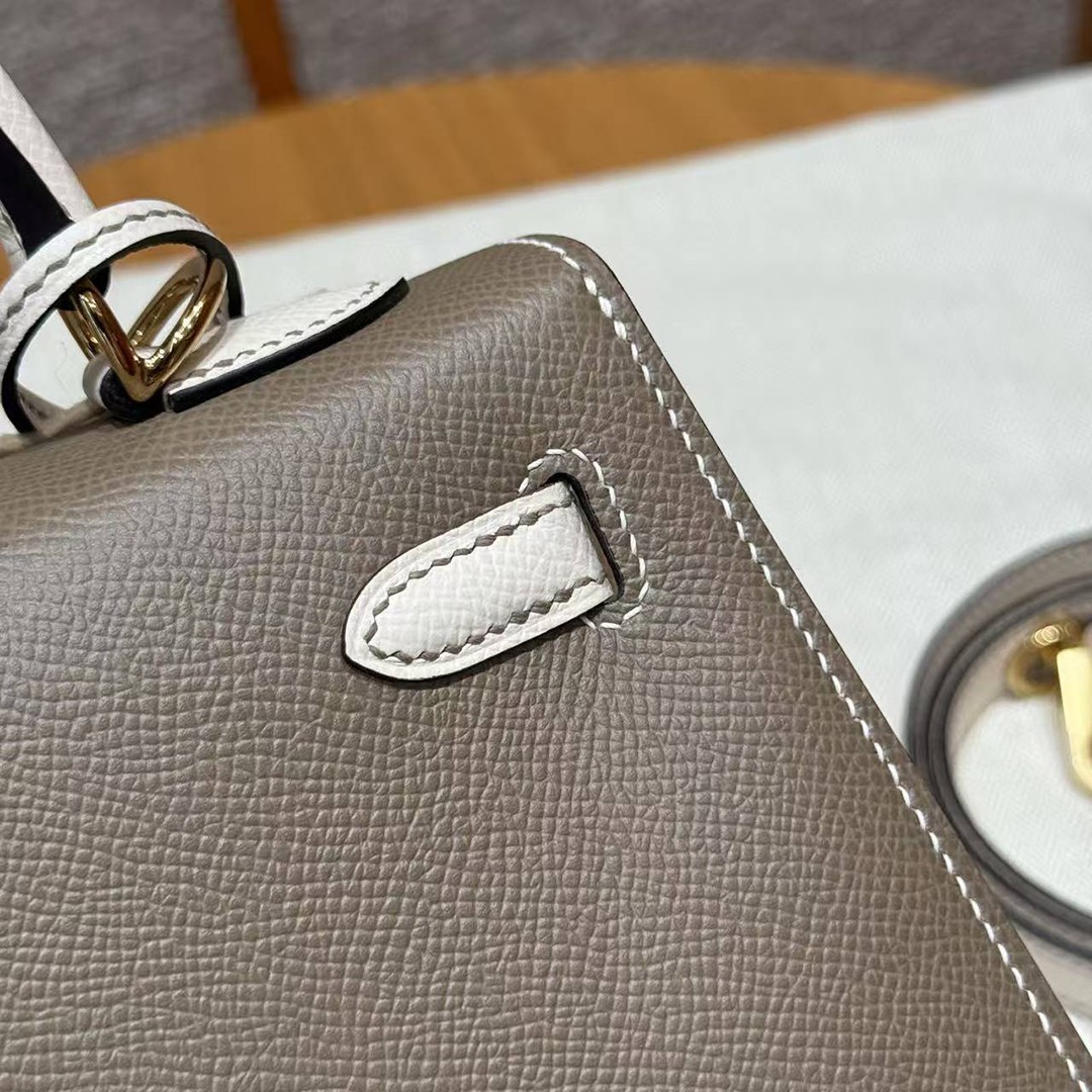 Hermes Kelly 25 Bag Handmade In Epsom Calfskin Leather From France Gold Hardware 18 Etoupe 10 Craie - Image 23