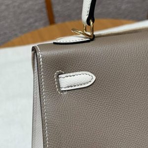Hermes Kelly 25 Bag Handmade In Epsom Calfskin Leather From France Gold Hardware 18 Etoupe 10 Craie - Image 22