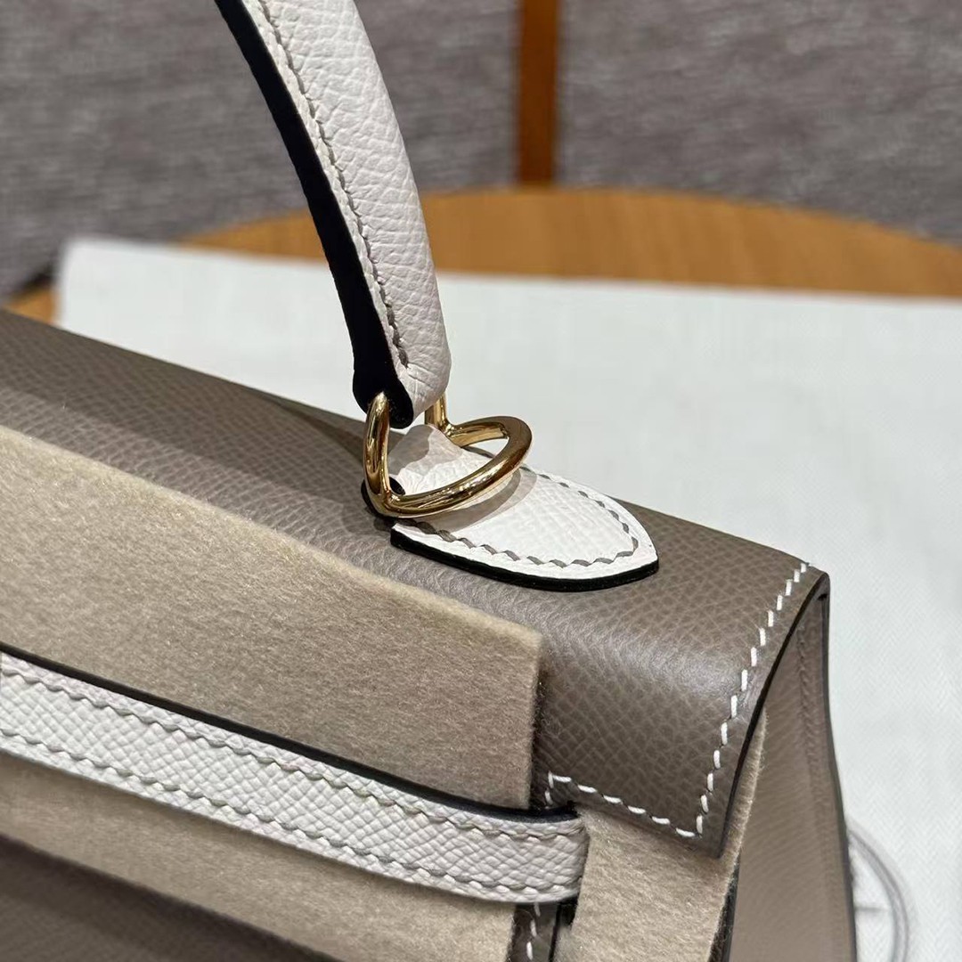 Hermes Kelly 25 Bag Handmade In Epsom Calfskin Leather From France Gold Hardware 18 Etoupe 10 Craie - Image 18
