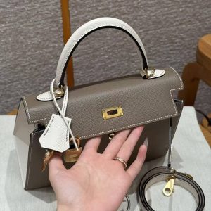 Hermes Kelly 25 Bag Handmade In Epsom Calfskin Leather From France Gold Hardware 18 Etoupe 10 Craie - Image 17