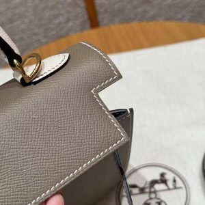 Hermes Kelly 25 Bag Handmade In Epsom Calfskin Leather From France Gold Hardware 18 Etoupe 10 Craie - Image 16
