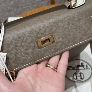 Hermes Kelly 25 Bag Handmade In Epsom Calfskin Leather From France Gold Hardware 18 Etoupe 10 Craie - Image 15