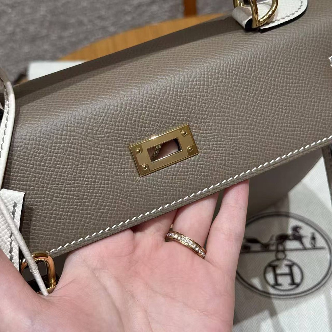 Hermes Kelly 25 Bag Handmade In Epsom Calfskin Leather From France Gold Hardware 18 Etoupe 10 Craie - Image 15