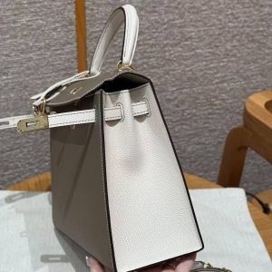 Hermes Kelly 25 Bag Handmade In Epsom Calfskin Leather From France Gold Hardware 18 Etoupe 10 Craie - Image 9