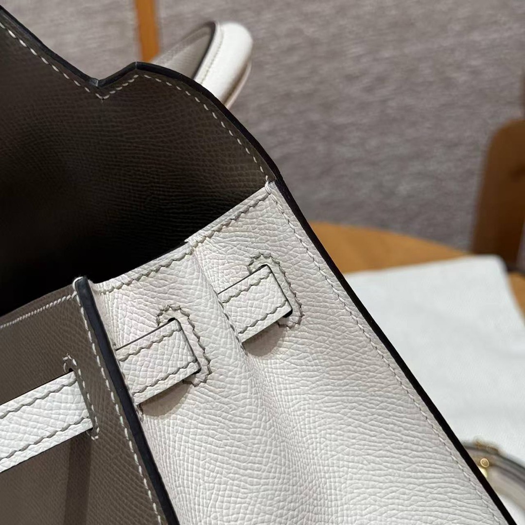 Hermes Kelly 25 Bag Handmade In Epsom Calfskin Leather From France Gold Hardware 18 Etoupe 10 Craie - Image 8