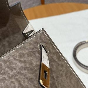 Hermes Kelly 25 Bag Handmade In Epsom Calfskin Leather From France Gold Hardware 18 Etoupe 10 Craie - Image 7