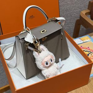 Hermes Kelly 25 Bag Handmade In Epsom Calfskin Leather From France Gold Hardware 18 Etoupe 10 Craie - Image 3