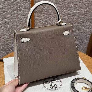 Hermes Kelly 25 Bag Handmade In Epsom Calfskin Leather Gold Hardware 18 Etoupe 10 Craie - Image 2