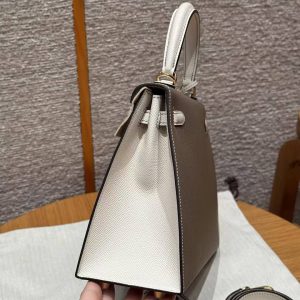Hermes Kelly 25 Bag Handmade In Epsom Calfskin Leather Gold Hardware 18 Etoupe 10 Craie - Image 20